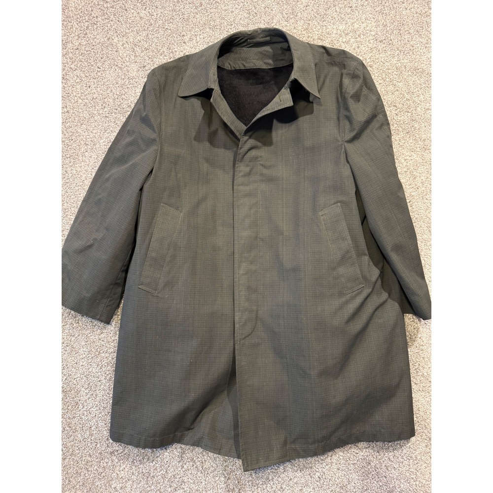 Towncraft‎ Penn-Prest Men's Overcoat Topcoat Olive Green Plaid Size 44 Vintage